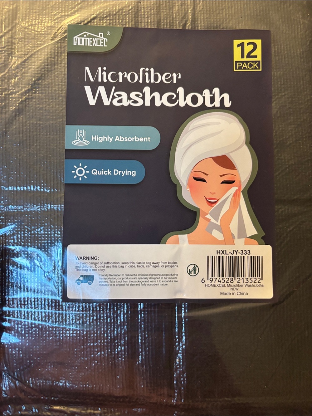 Microfiber Washcloths - Black - 12 Pack NIP